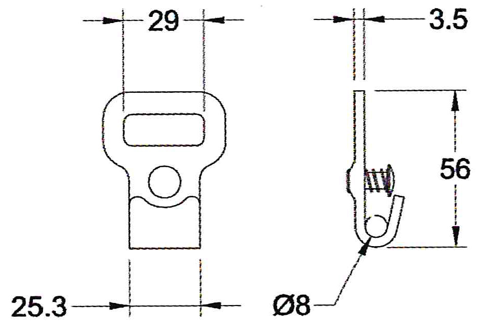 Flachhaken für Bandbreite 25 mm, mit Sicherung